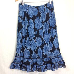 4/$25 Floral Blue Skirt Semi-Sheer Lined Sz 16